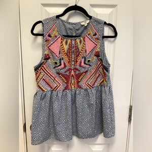 Entro SZ S Blouse Top Embroidered Aztec Polka Dot Sleeveless Boho Women’s
